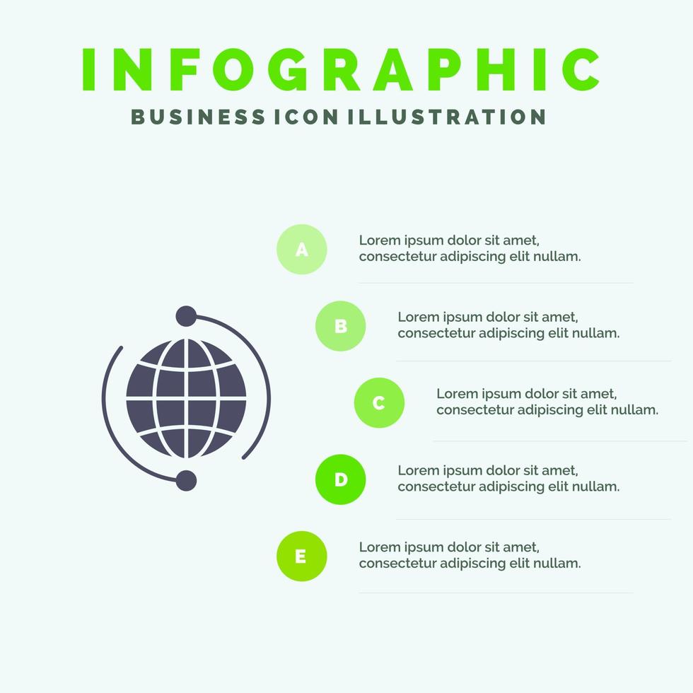 globo attività commerciale Collegare connessione globale Internet mondo solido icona infografica 5 passaggi presentazione sfondo vettore