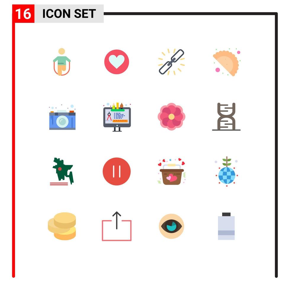 impostato di 16 moderno ui icone simboli segni per telecamera gujia cack cibo collegamento ipertestuale modificabile imballare di creativo vettore design elementi