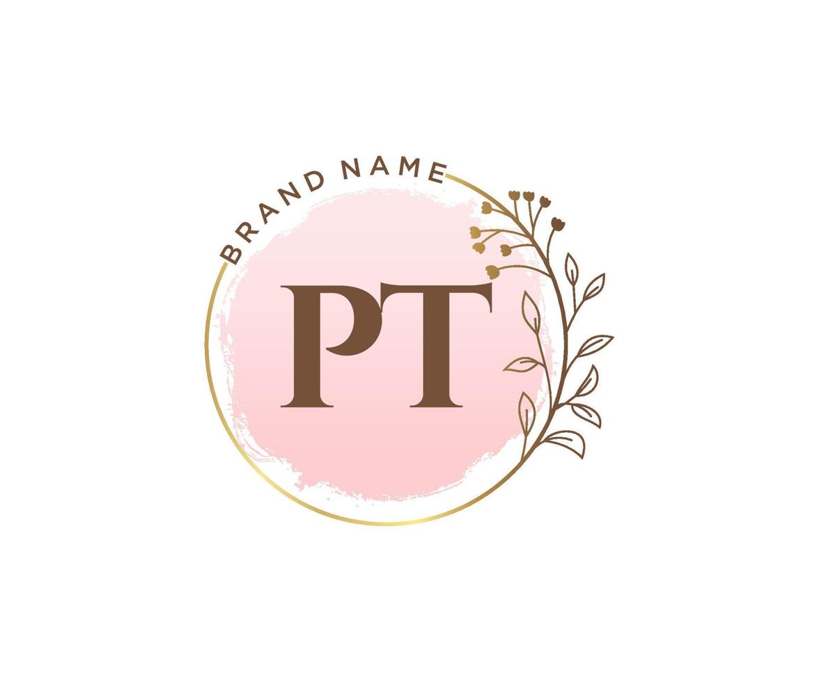 iniziale pt femminile logo. utilizzabile per natura, salone, terme, cosmetico e bellezza loghi. piatto vettore logo design modello elemento.