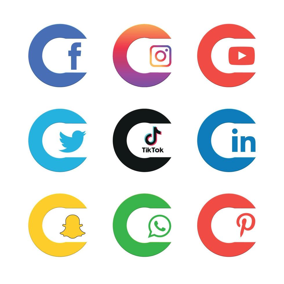 le icone dei social media impostano l'illustratore di vettore del logo