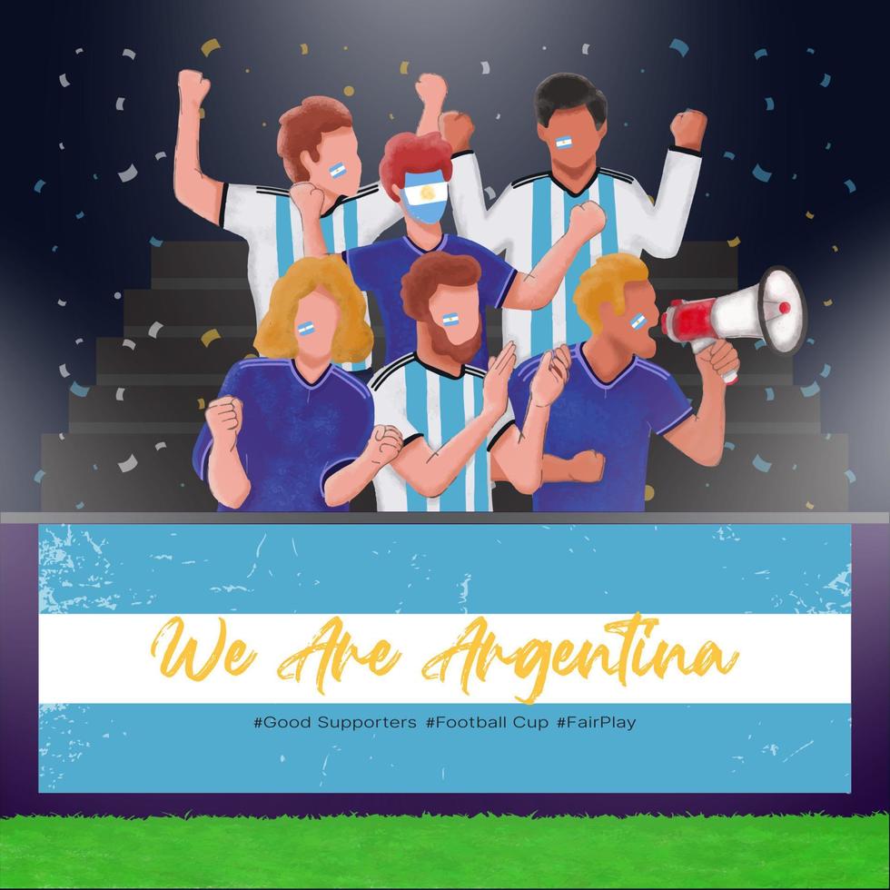 gruppo di argentina calcio sostenitori fan siamo applauso e supporto loro squadra vittoria vettore