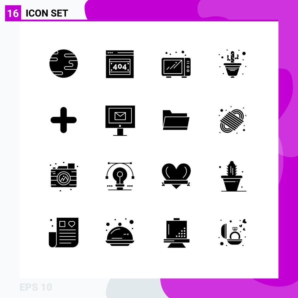 16 solido glifo concetto per siti web mobile e applicazioni cartello nuovo cucina Inserisci pianta modificabile vettore design elementi