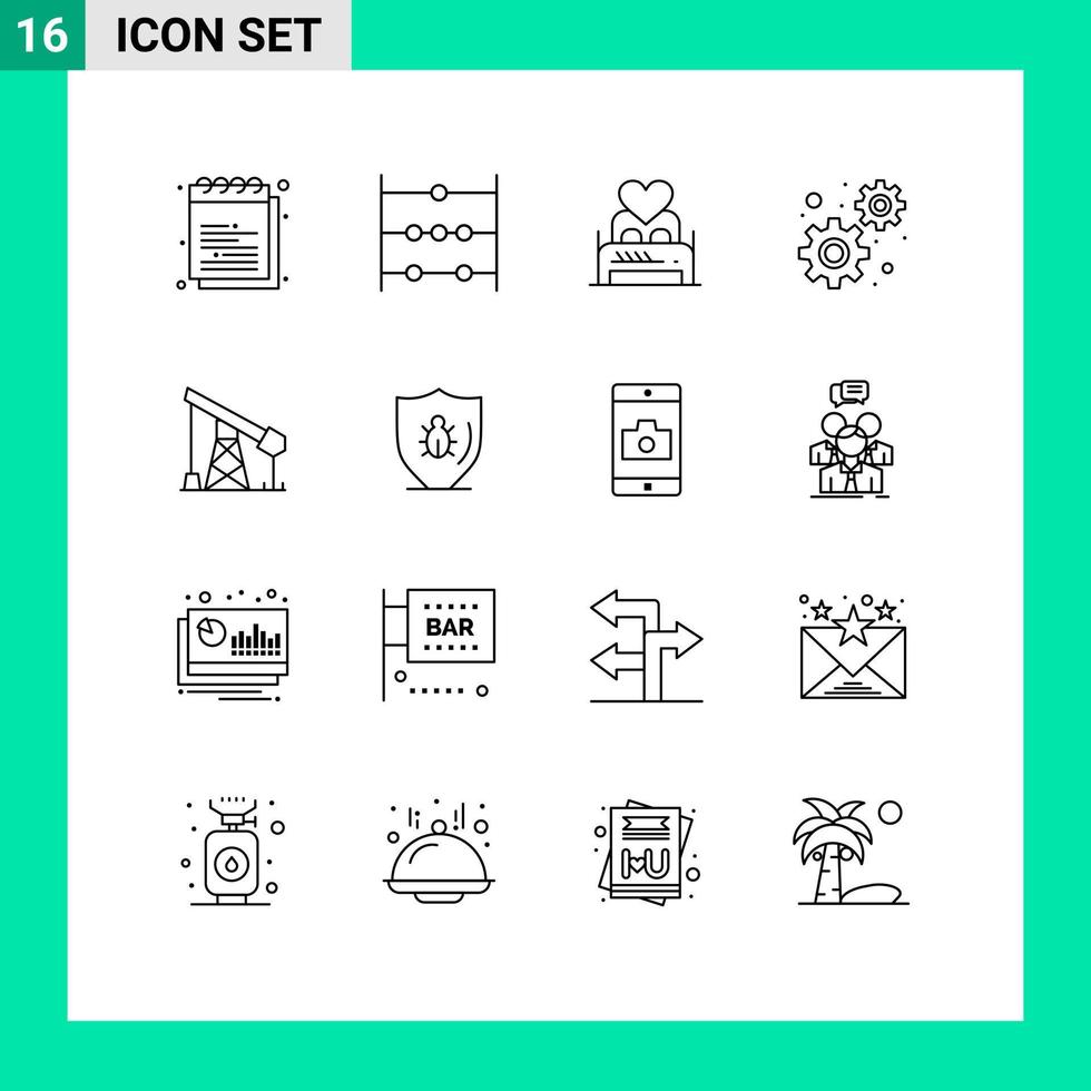 gruppo di 16 moderno lineamenti impostato per costruzione ingranaggi letto sviluppo San Valentino notte modificabile vettore design elementi