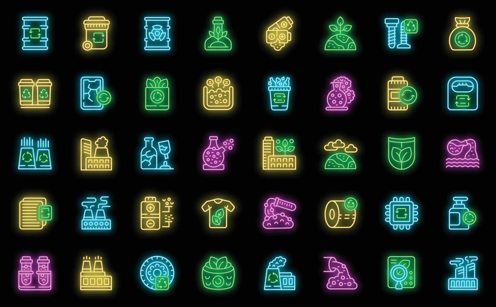 chimico raccolta differenziata icone impostato vettore neon
