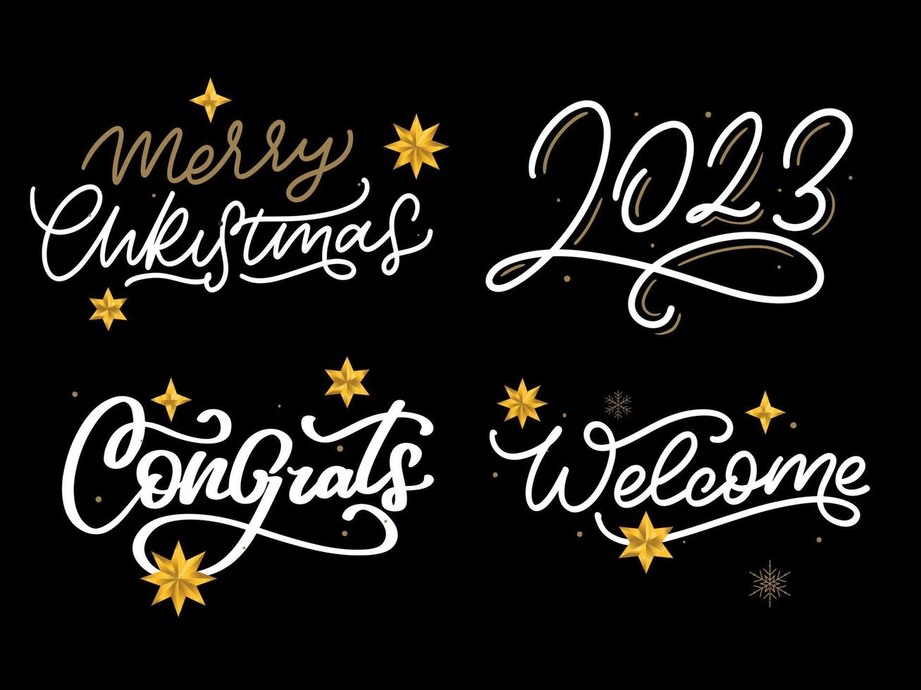 allegro Natale impostato 2023 contento nuovo anno, tipografia lettering distintivo emblemi citazioni impostato collezione. vettore logo design per cartolina, invito, saluto carta, manifesto, regalo.