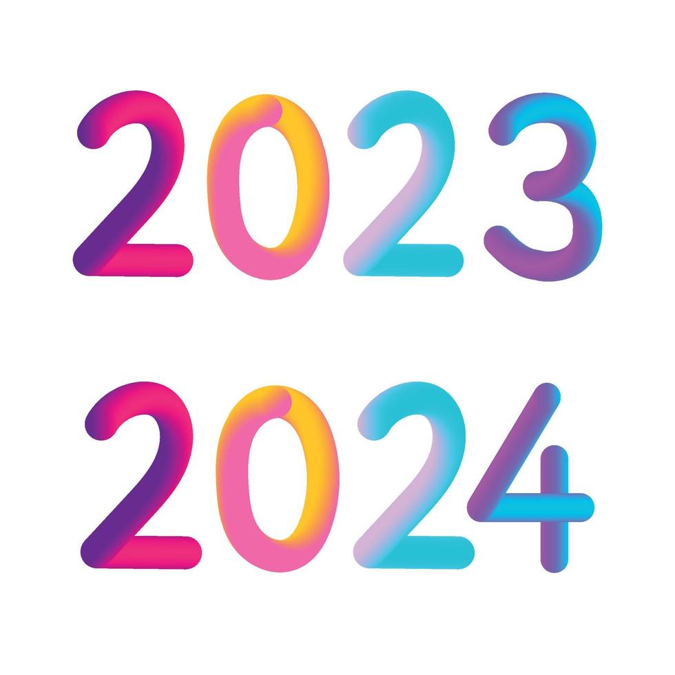 contento nuovo anno 2023 2024 futuro metaverso neon testo neon con metallo effetto, numeri e futurismo Linee. vettore saluto carta, striscione, congratulazione manifesto 3d illustrazione.