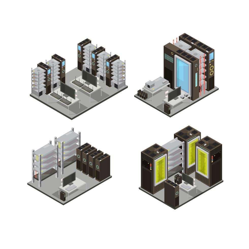 set di composizione isometrica del data center vettore