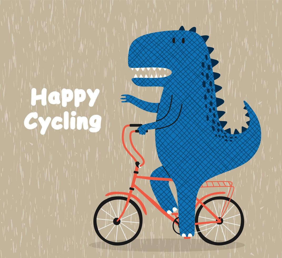 cartone animato dinosauro equitazione un' bicicletta. carino dino su un' bicicletta. vettore
