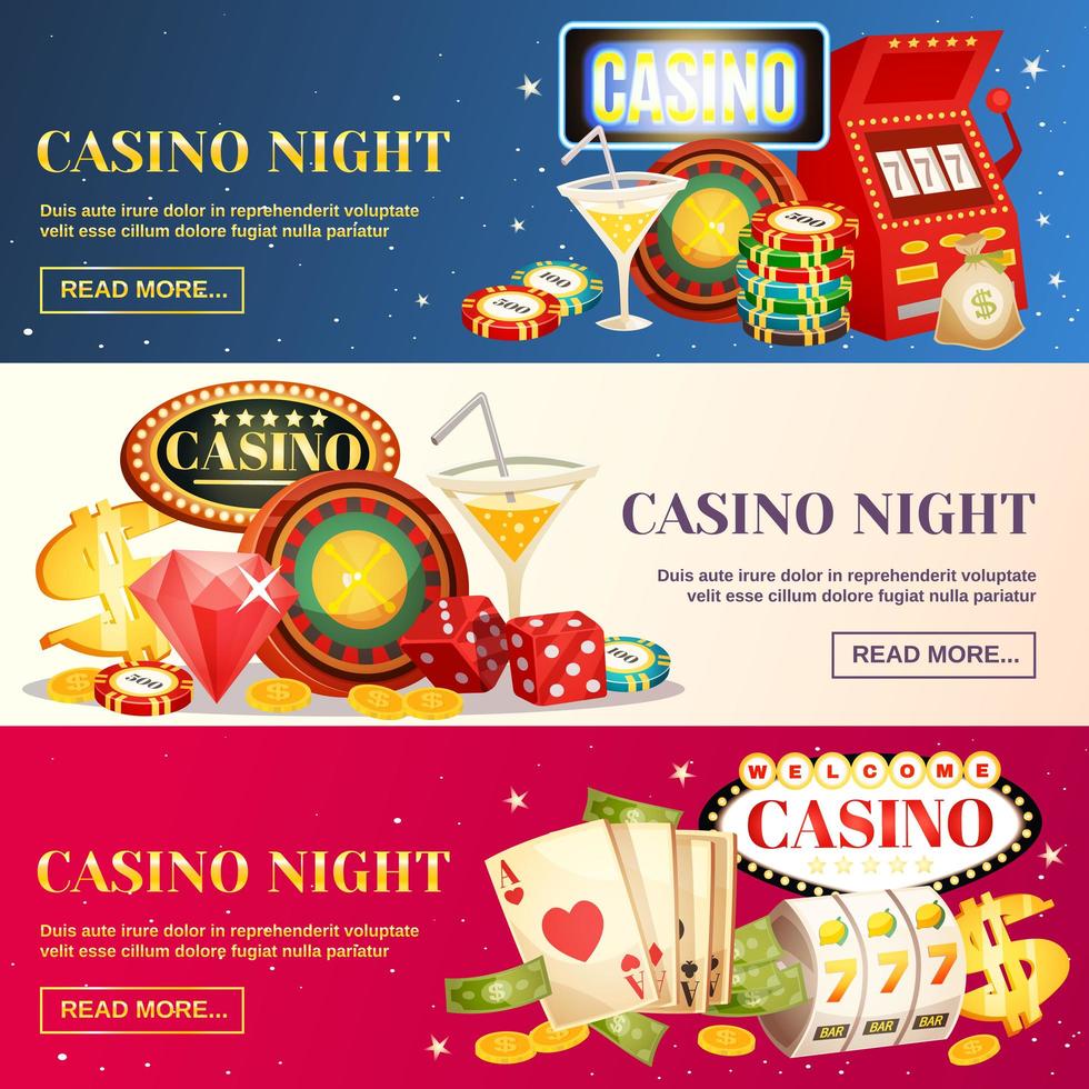 set di banner modello orizzontale notte casinò vettore