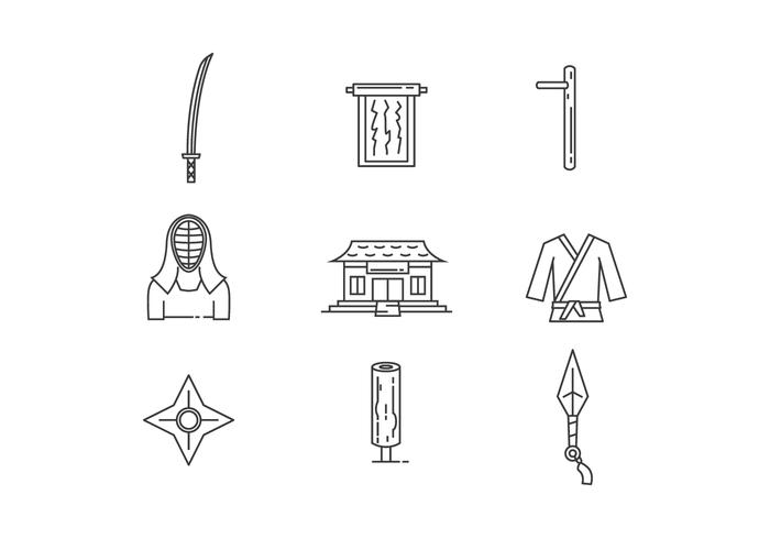 Icone di contorno di oggetti di arti marziali vettore