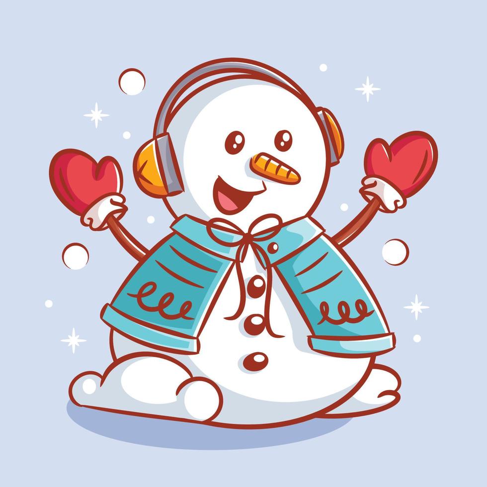 carino pupazzo di neve indossare maglione e indossare orecchio vettore