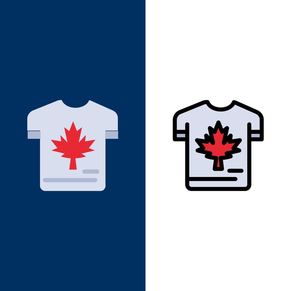 camicia autunno Canada foglia acero icone piatto e linea pieno icona impostato vettore blu sfondo