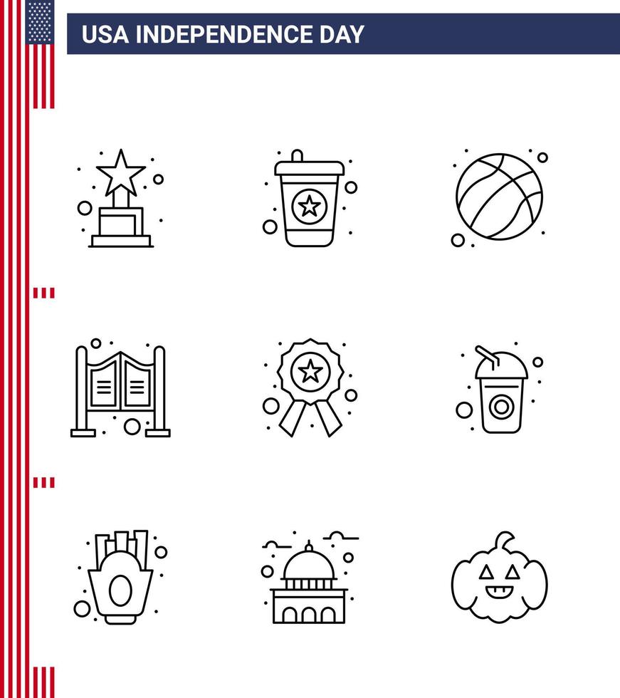 9 creativo Stati Uniti d'America icone moderno indipendenza segni e 4 ° luglio simboli di cartello polizia calcio distintivo salone modificabile Stati Uniti d'America giorno vettore design elementi