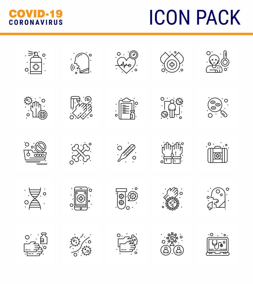 coronavirus precauzione suggerimenti icona per assistenza sanitaria linee guida presentazione 25 linea icona imballare come come acqua sangue colpo di stato cura pulse virale coronavirus 2019 nov malattia vettore design elementi