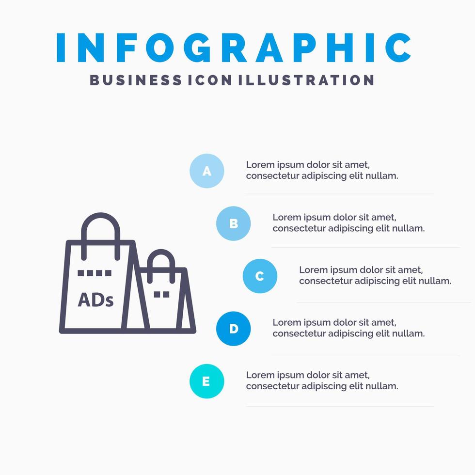 pubblicità Borsa borsa shopping anno Domini shopping linea icona con 5 passaggi presentazione infografica sfondo vettore