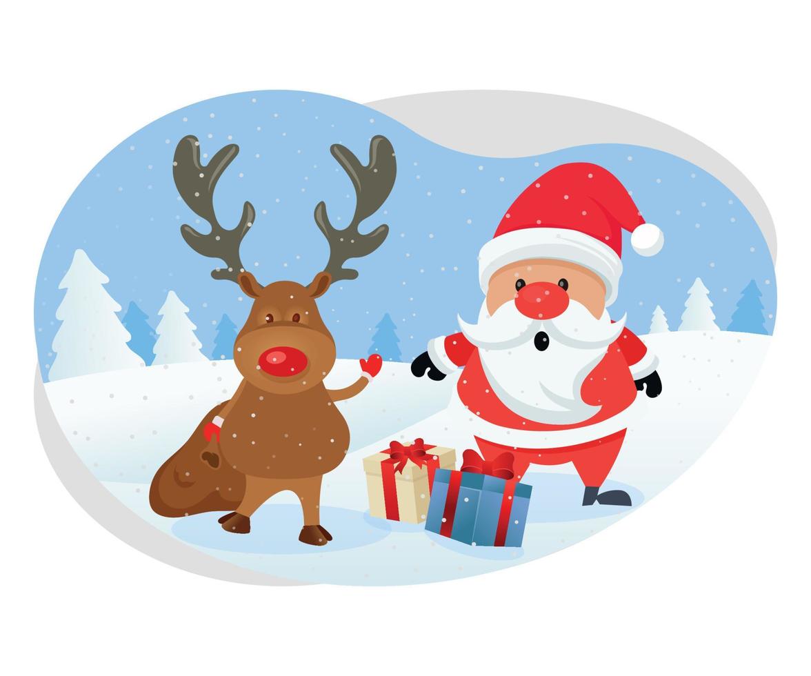 Natale Santa e renna fornire i regali illustrazione. vettore