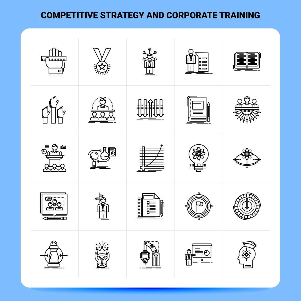 schema 25 competitivo strategia e aziendale formazione icona impostato vettore linea stile design nero icone impostato lineare pittogramma imballare ragnatela e mobile attività commerciale idee design vettore illustrazione