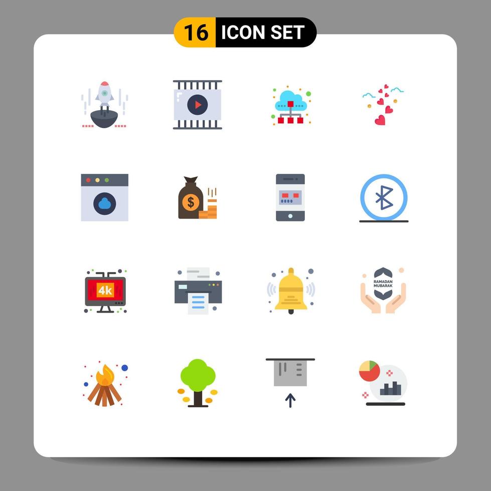 16 creativo icone moderno segni e simboli di amorevole cuori video App nube tecnologia modificabile imballare di creativo vettore design elementi