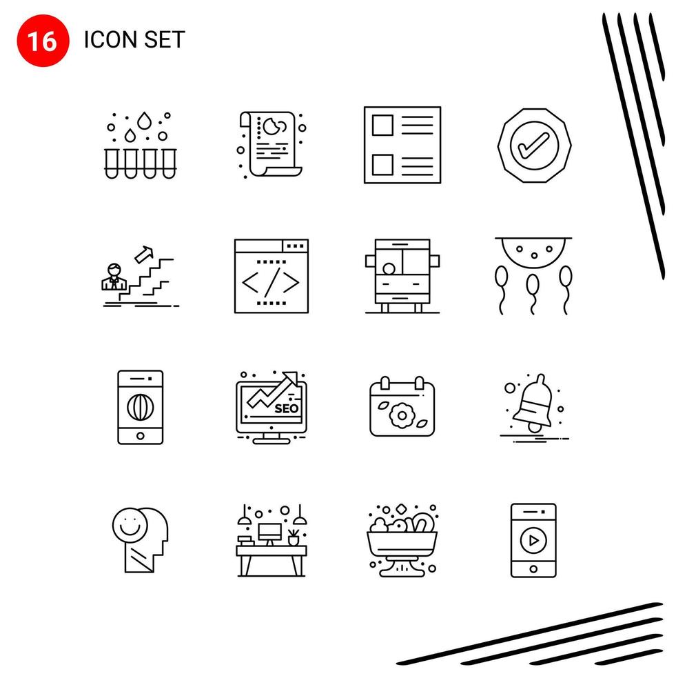 collezione di 16 vettore icone nel linea stile pixel Perfetto schema simboli per ragnatela e mobile linea icona segni su bianca sfondo 16 icone creativo nero icona vettore sfondo