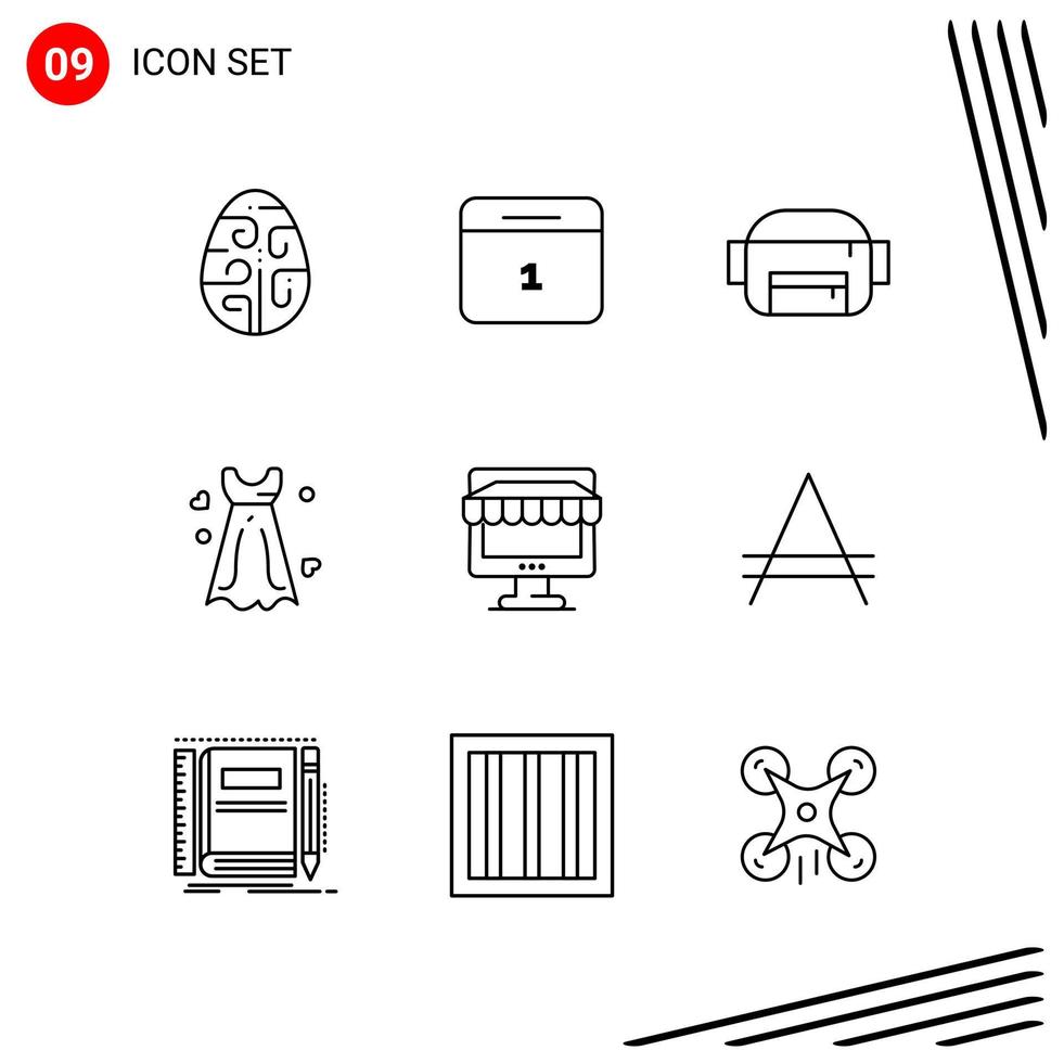 collezione di 9 vettore icone nel linea stile. pixel Perfetto schema simboli per ragnatela e mobile. linea icona segni su bianca sfondo. 9 icone.