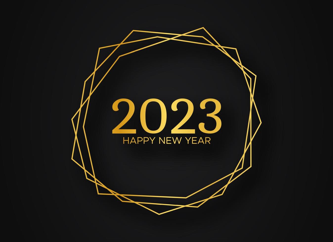 2023 contento nuovo anno oro geometrico poligonale sfondo. oro geometrico poligonale telaio con splendente effetti per Natale vacanza saluto carta, volantini o manifesti. vettore illustrazione