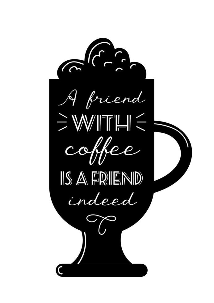 internazionale caffè giorno. silhouette di cappuccino bicchiere con schiuma e cannella bastone. Vintage ▾ scritta. per caffè, negozi, menu, manifesti, cartoline, striscioni. vettore
