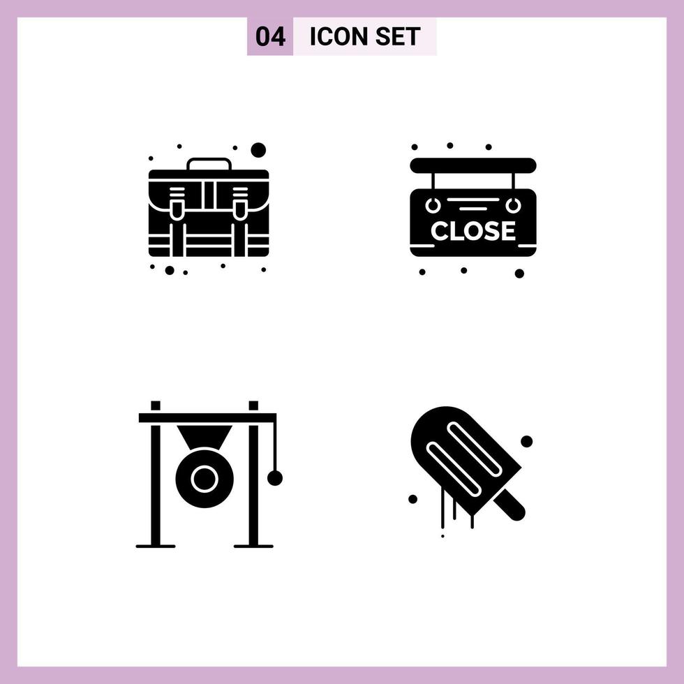 4 utente interfaccia solido glifo imballare di moderno segni e simboli di Servizi gong valigia tavola musica modificabile vettore design elementi