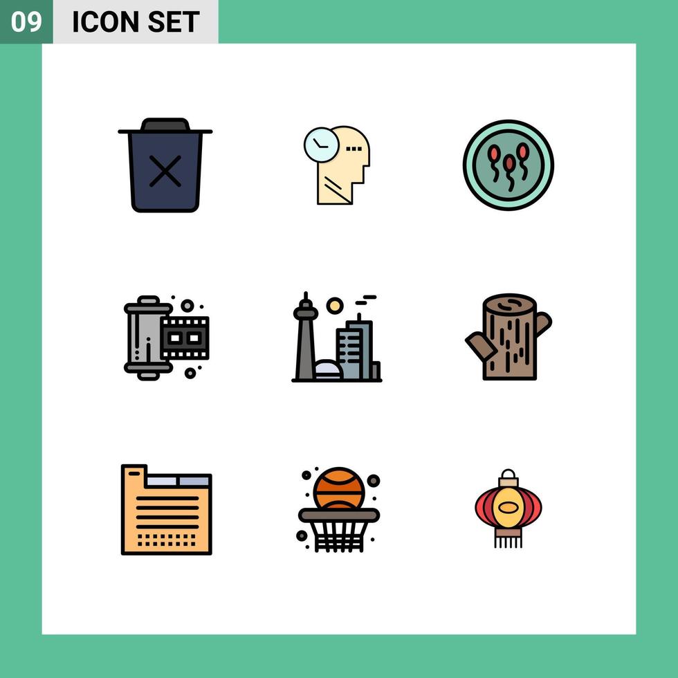 impostato di 9 moderno ui icone simboli segni per bobina film testa cinema laboratorio modificabile vettore design elementi