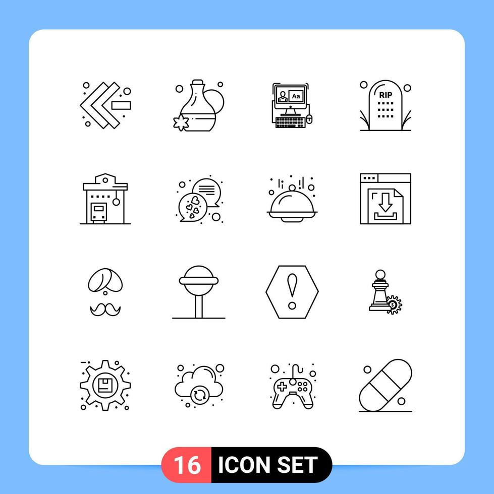 azione vettore icona imballare di 16 linea segni e simboli per strada integrazione autobus Software Halloween funerale modificabile vettore design elementi
