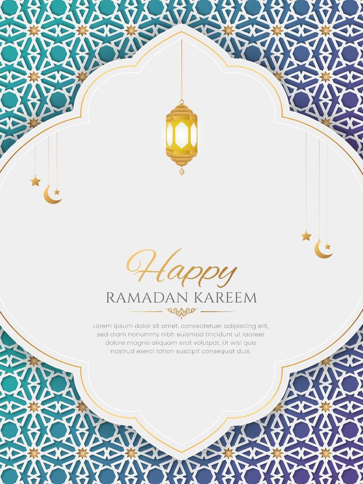 Ramadan kareem bianca lusso ornamentale sfondo con Arabo modello e decorativo arco telaio vettore