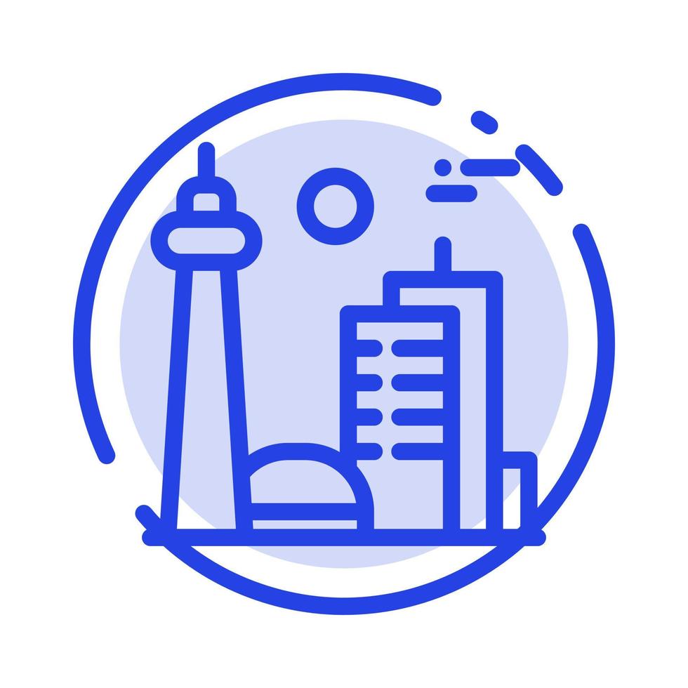 edificio Canada città famoso città toronto blu tratteggiata linea linea icona vettore