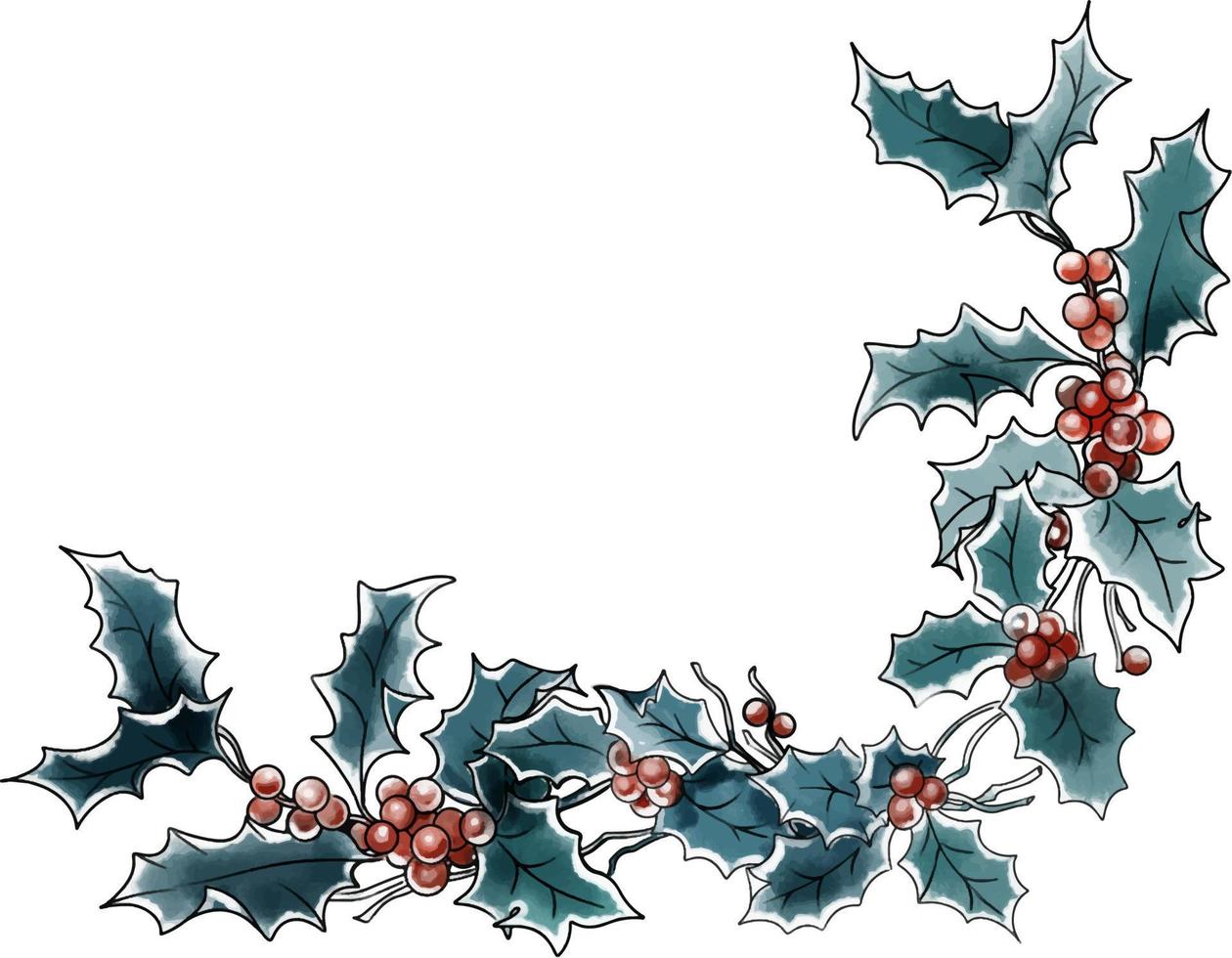 Natale decorazioni con agrifoglio, frutti di bosco e decorativo elementi senza soluzione di continuità ghirlanda di le foglie e frutti di bosco agrifoglio immagine senza soluzione di continuità design elemento per Natale decorazione, acquerello Natale vettore