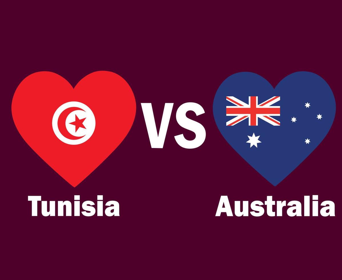 tunisia e Australia bandiera cuore con nomi simbolo design Africa e Asia calcio finale vettore africano e asiatico paesi calcio squadre illustrazione