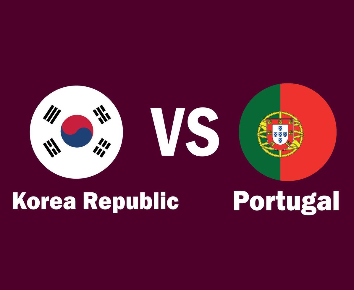 Sud Corea e Portogallo bandiera con nomi simbolo design Asia e Europa calcio finale vettore asiatico e europeo paesi calcio squadre illustrazione