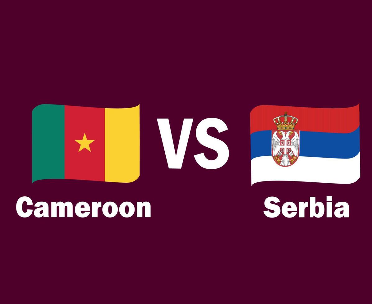 camerun e Serbia bandiera nastro con nomi simbolo design Europa e Africa calcio finale vettore europeo e africano paesi calcio squadre illustrazione