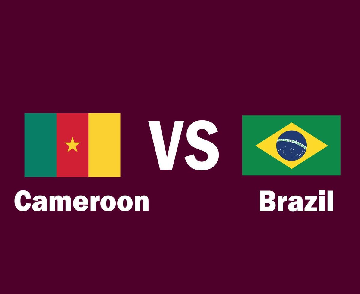 camerun e brasile bandiera emblema con nomi simbolo design latino America e Africa calcio finale vettore latino americano e africano paesi calcio squadre illustrazione