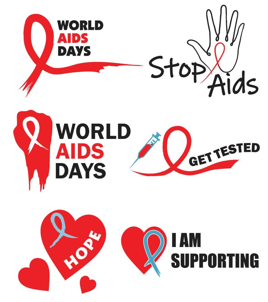 AIDS mondo giorno badge vettore collezione eps10. vettore AIDS cartello. fermare AIDS, ottenere testato, io am supporto