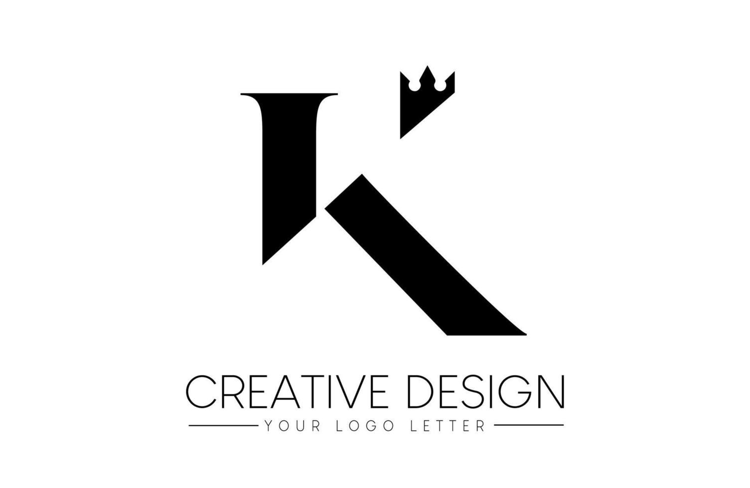 corona K lettera concetto logo. K lettera icona vettore con creativo forma e minimalista design nel nero e bianca
