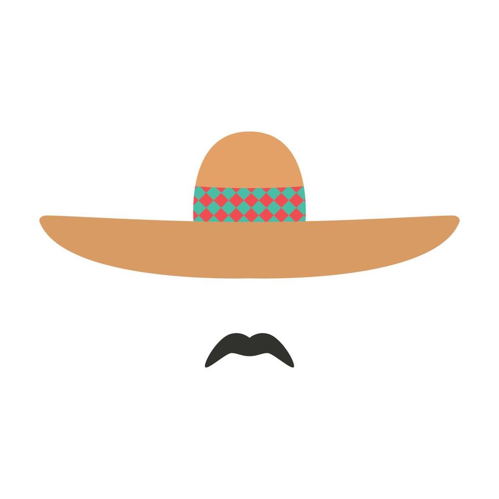messicano nel un' sombrero. messicano uomo con colorato cappello e baffi. vettore