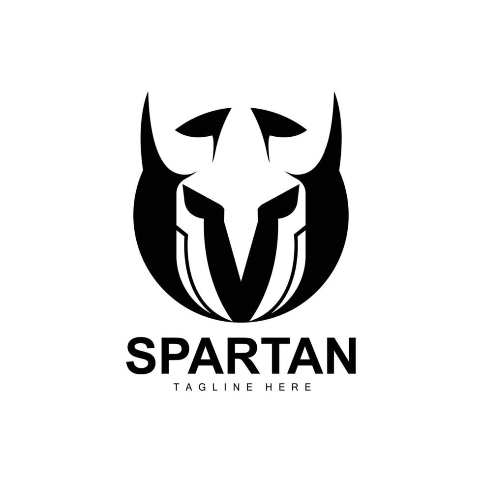 spartano logo, guerra casco completo da uomo vettore, barbaro armatura icona, vichingo, Palestra in forma disegno, fitness vettore