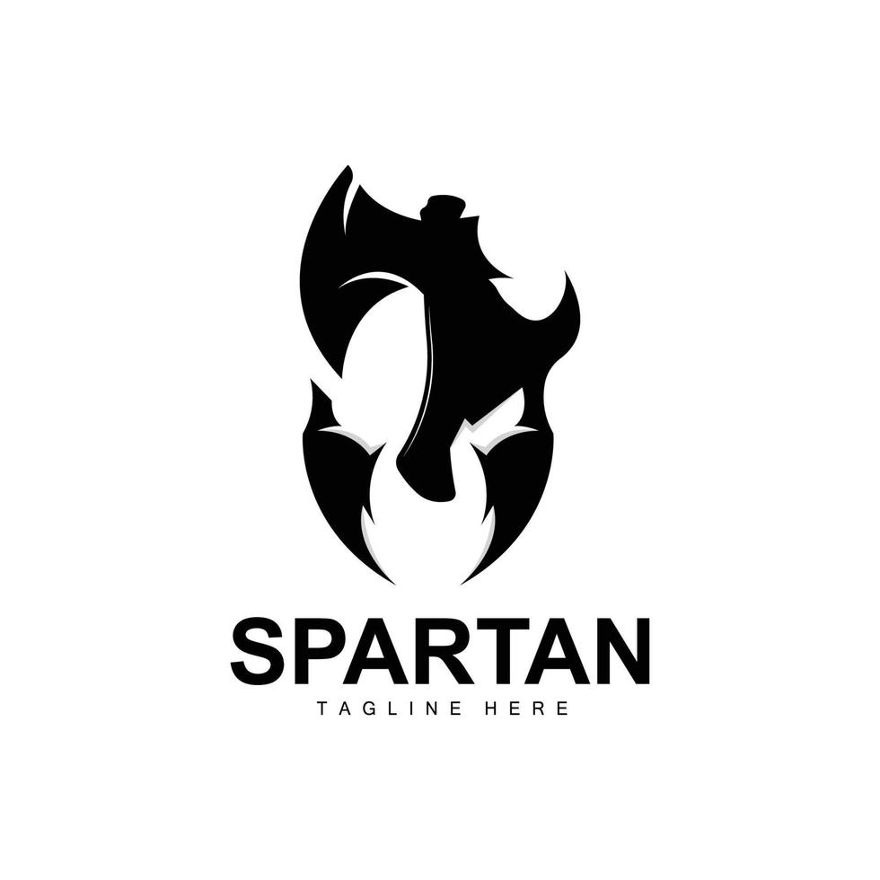 spartano logo, guerra casco completo da uomo vettore, barbaro armatura icona, vichingo, Palestra in forma disegno, fitness vettore