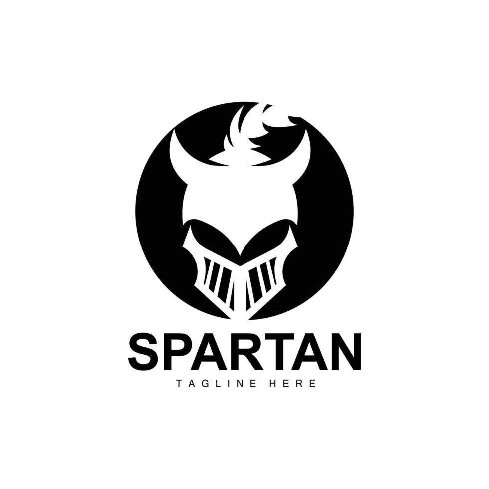 spartano logo, guerra casco completo da uomo vettore, barbaro armatura icona, vichingo, Palestra in forma disegno, fitness vettore