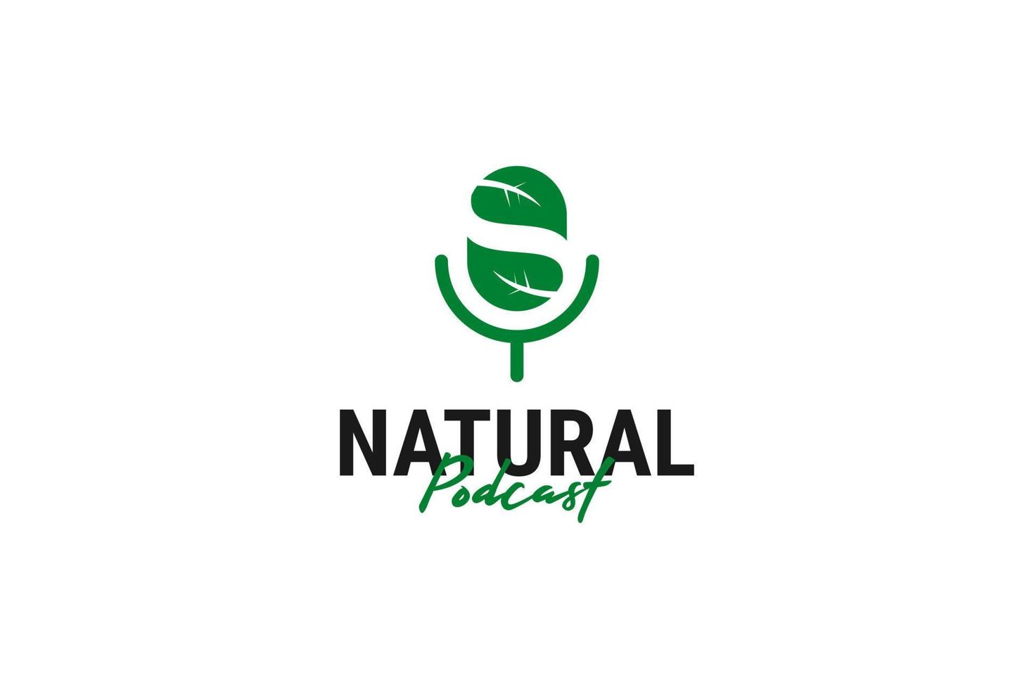 foglia e microfono icona per Podcast logo design vettore modello illustrazione