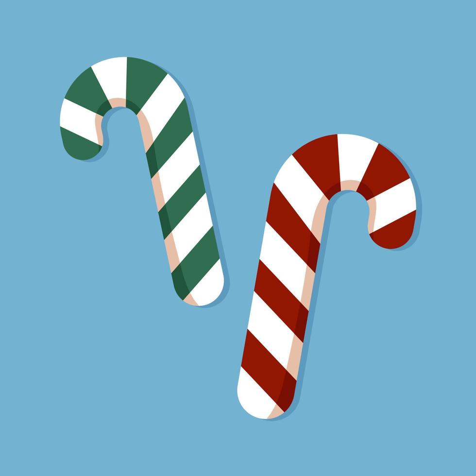 Due Natale a strisce caramella canne. vettore illustrazione isolato su blu sfondo.