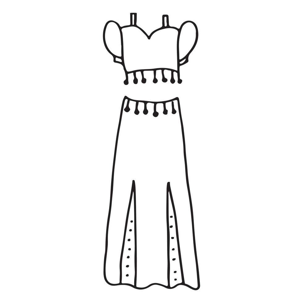 doodle disegno a mano con vestiti per bambini. illustrazione vettoriale di linee e pagine da colorare per bambini