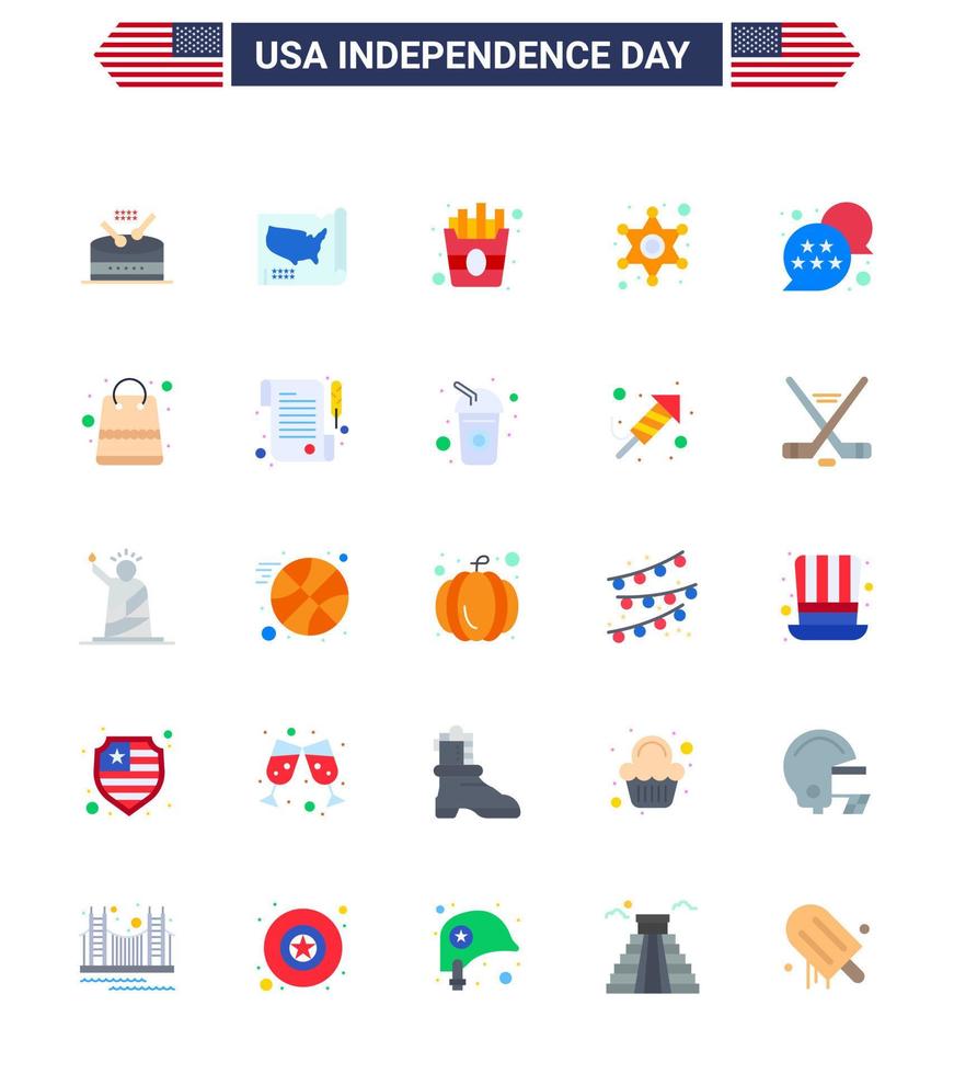 25 creativo Stati Uniti d'America icone moderno indipendenza segni e 4 ° luglio simboli di stella bandiera veloce polizia cartello polizia modificabile Stati Uniti d'America giorno vettore design elementi