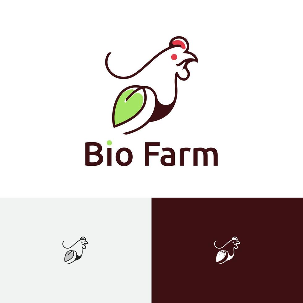 foglia bio biologico pollo pollame animale azienda agricola logo vettore