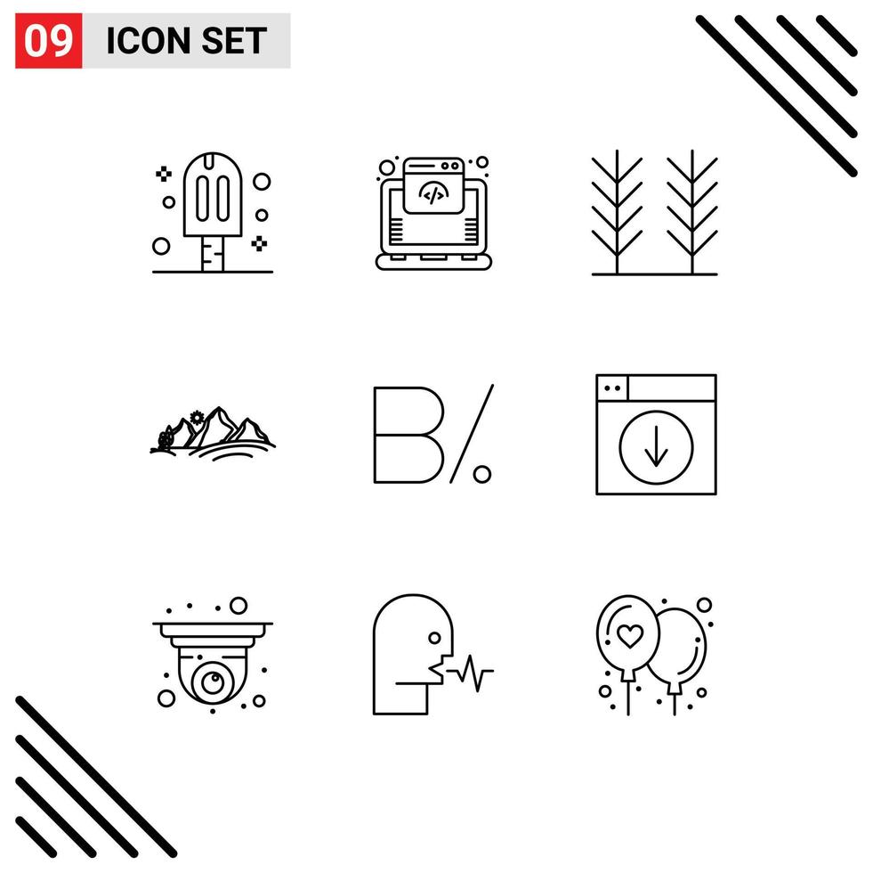 azione vettore icona imballare di 9 linea segni e simboli per moneta sole cereale montagna paesaggio modificabile vettore design elementi