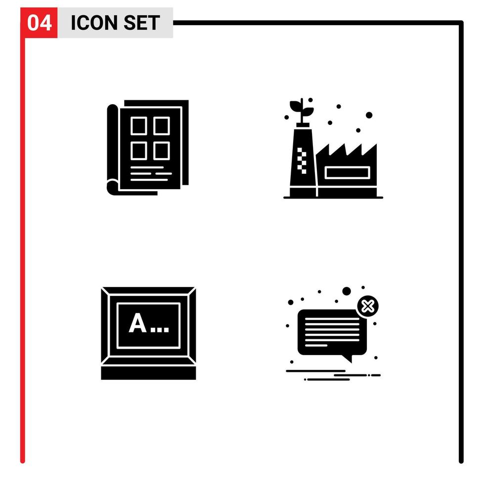 impostato di 4 commerciale solido glifi imballare per libro digitando taccuino ecologia fabbrica tenere sotto controllo modificabile vettore design elementi