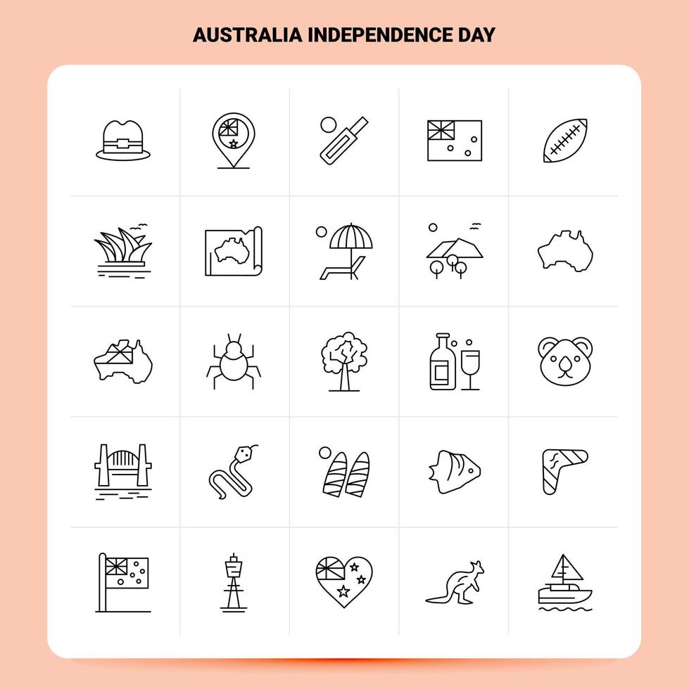 schema 25 Australia indipendenza giorno icona impostato vettore linea stile design nero icone impostato lineare pittogramma imballare ragnatela e mobile attività commerciale idee design vettore illustrazione